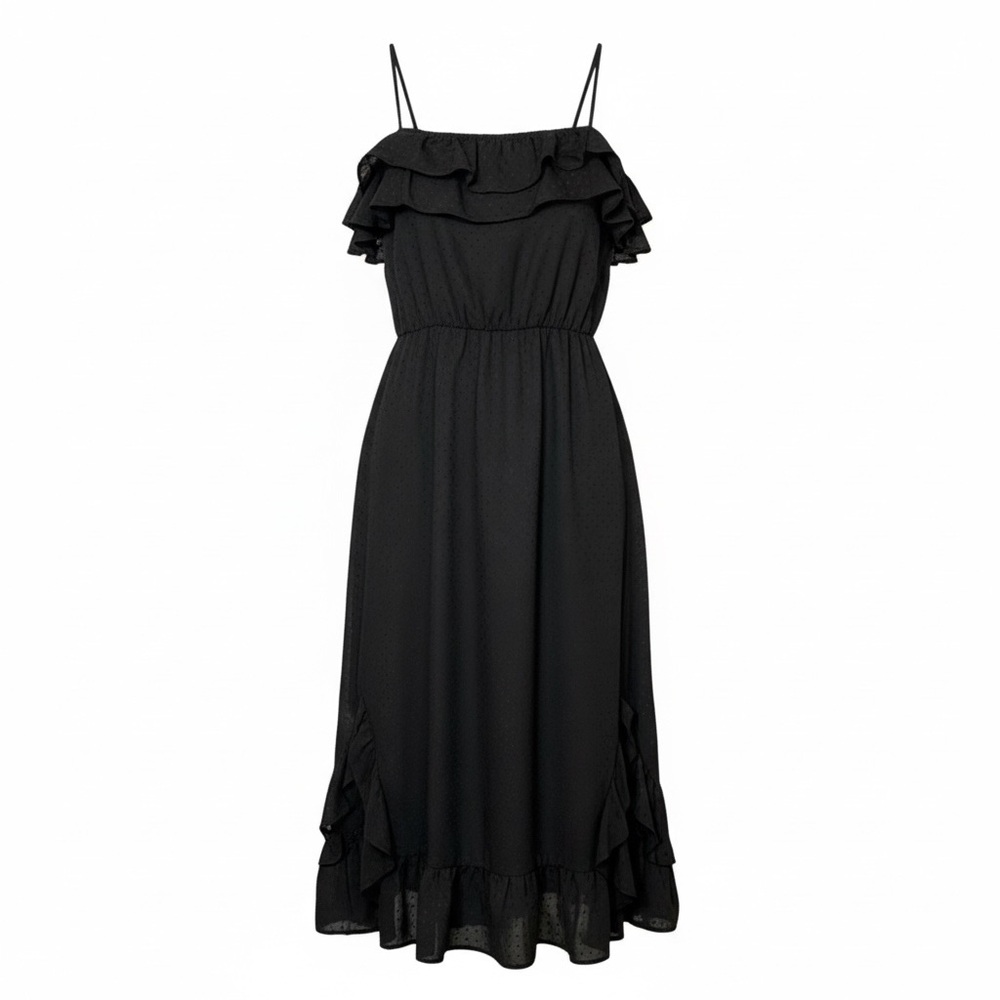 50s/60s Style Vintage Black Ruffled Dress